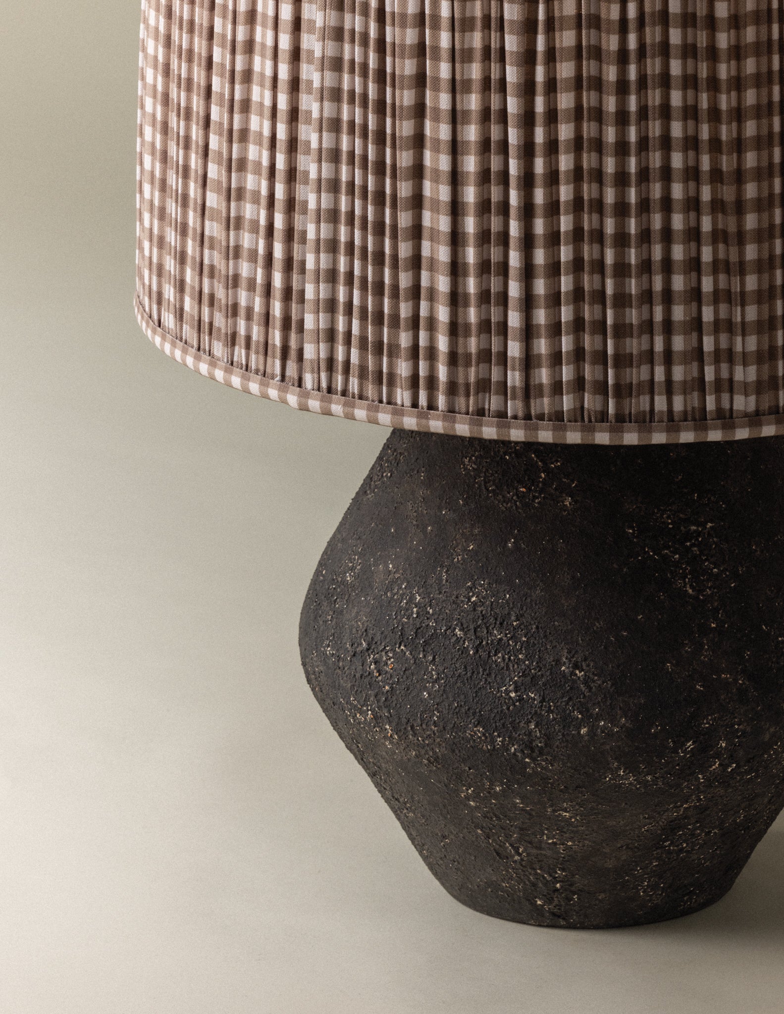 Artifact Table Lamp With Gingham Brown Shade