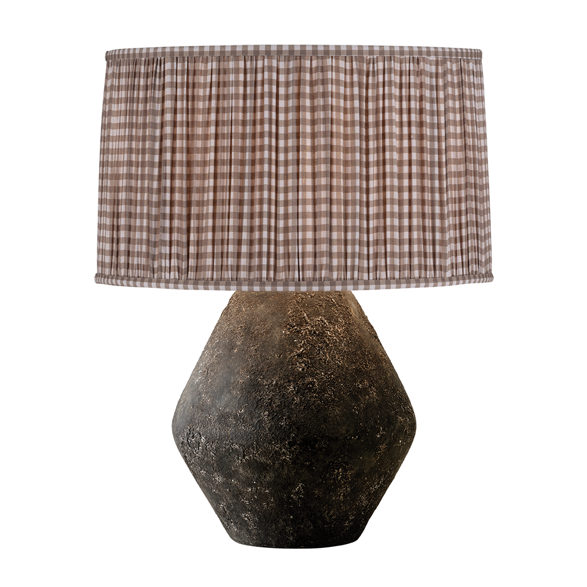 Artifact Table Lamp With Gingham Brown Shade